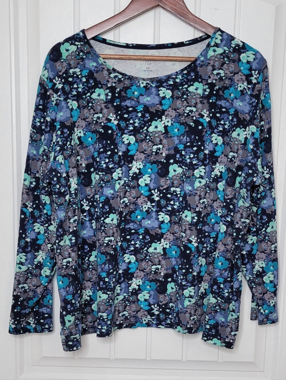 croft & barrow Navy Multi Floral Long-Sleeve Scoop Neck Top
